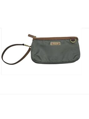 Tumi Voyageur Gray Nylon Wristlet Travel Pouch Organizer Zip Brown Trim